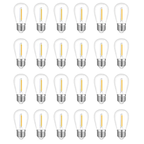 Visther 24-Pack String Light Bulbs, S14 Outdoor Waterproof Replacement Bulb, E26 Base Bulbs, 1W 120V, 2700K Warm White