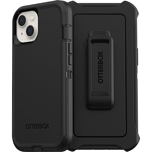 OtterBox iPhone 13 (ONLY) Defender Series Case - BLACK, Rugged & Durable, with Port Protection, Includes Holster Clip Kickstand