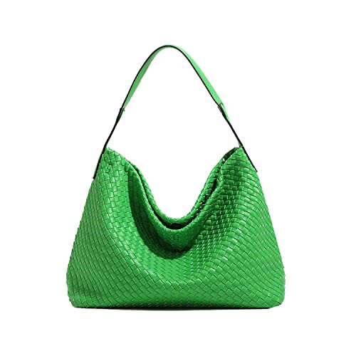 Women Boston Bag Woven Vegan Leather Handbags Female Satchel Messenger Bag Fashion Shoulder Crossbody Bag Casual Hobo (Green)