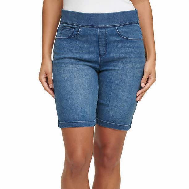 DKNY JEANS Women's Comfort Stretch Pull-On Bermuda Short (Medium Wash, Large)