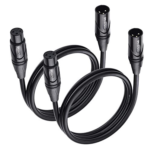 Cable Matters 2-Pack Premium Short XLR to XLR Cables, XLR Microphone Cable 3 Feet, Oxygen-Free Copper (OFC) XLR Male to Female Cord, Mic Cord, XLR Speaker Cable, Black