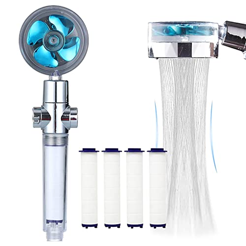ANTOWER High Pressure Handheld Showerhead with filters Vortex hydro jet Turbo Propeller 360 Degrees Rotating Easy Install(I-Blue)