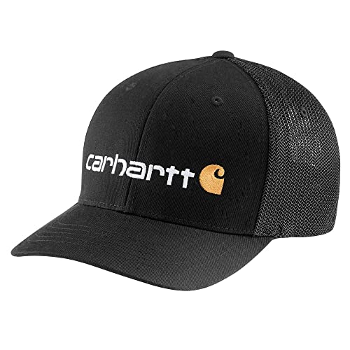 Carhartt mens Rugged Flex Fitted Canvas Mesh Back Graphic Baseball Cap, Black, X-Large-XX-Large US