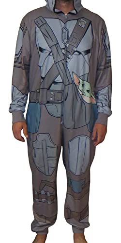 Star Wars The Mandalorian Baby Yoda Adult Costume Pajamas Jumpsuit (X-Large) Brown