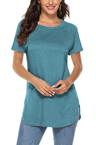 Newchoice Womens Summer Tops 2023 Trending Dressy Short Sleeve Tunic Tshirts (XL,Blue Green)