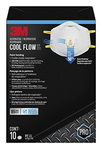 3M Respirator, Cool Flow Valve, Paint Sanding, Lightweight, Disposable, Filter Media, Stretchable, Easy Breathing, 10-Pack