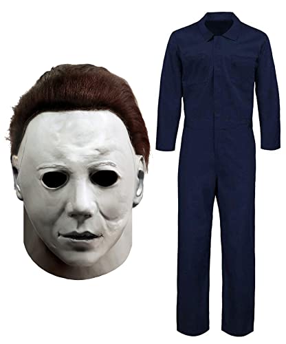 JPXH Michael Myers Costume for Adult Halloween Cosplay Horror Killer Coveralls Props with Mask