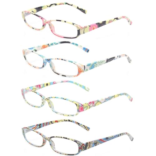 Kerecsen Reading Glasses 4 Fashion Women Eyeglasses With Floral Design Classic Spring Hinge Readers (2.50, 4 Pack Mix Color)