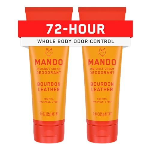 Mando Whole Body Deodorant For Men - Invisible Cream - 72 Hour Odor Control - Aluminum Free, Baking Soda Free, Skin Safe - 3 Ounce Tube (Pack of 2) - Bourbon Leather
