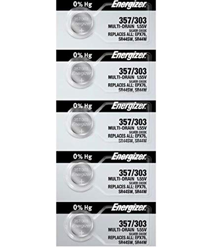 Energizer 357/303 (SR44W, SR44SW, EPX76) Silver Oxide Multi Drain Watch Battery. On Tear Strip (Pack of 5)