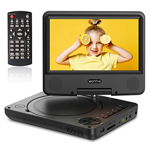 WONNIE 9.5' Portable DVD Player for Kids and Car with 7.5' Swivel Screen, 4-6 Hours Rechargeable Battery, Regions Free, AV in/Out, Support USB/SD Card/Sync TV