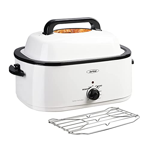 Sunvivi 22 Quart Electric Roaster with Visible & Self-Basting Lid, 30 lb Electric Turkey Roaster Oven with Removable Pan, Large Roaster with Removable Rack and Cool-Touch Handles, Black Body