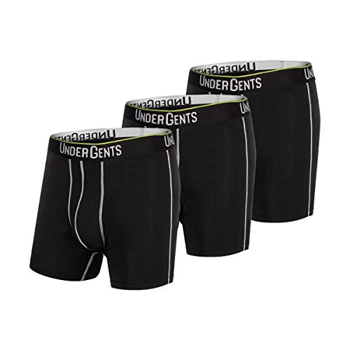 UnderGents 3 Pack Men's Boxer Brief Underwear. More Comfort Without Compression (Black - Large)