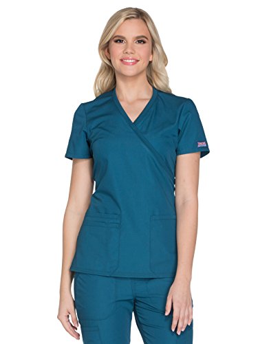 Cherokee womens Workwear Core Stretch Mock Wrap Shirt Medical Scrubs, Caribbean Blue, XX-Large Plus