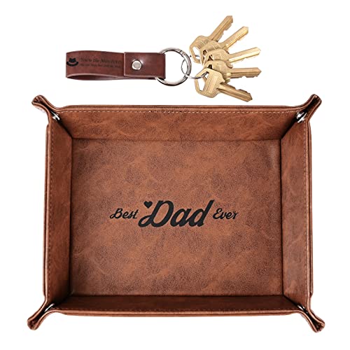 Best Dad Ever Gifts for Dad from Daughter Son Kids, Unique Birthday Gifts for Stepdads Husband Men, PU Leather Valet Tray