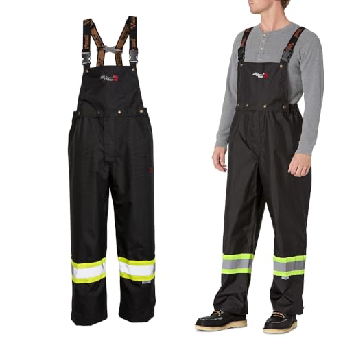 Viking Professional Journeyman 300D Trilobal Rip-Stop Fire Resistant Bib Overalls - FR Pants for Men and Women, Class 1, Black - Large