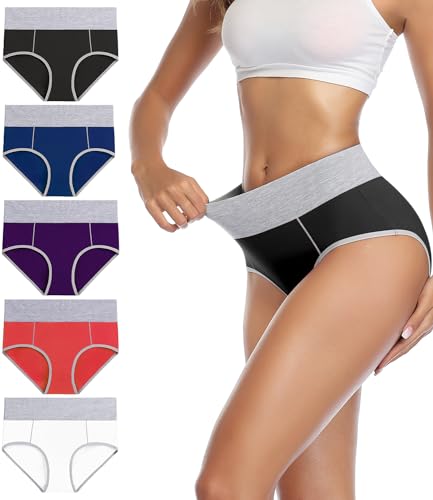 wirarpa Women's Soft Cotton Underwear Briefs Breathable 5 Pack High Waist Full Coverage Multicolor Ladies Panties XX-Large