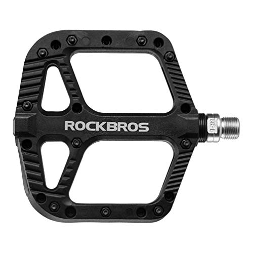 Rock BROS Mountain Bike Pedals Nylon Composite Bearing 9/16' MTB Bicycle Pedals with Wide Flat Platform Black