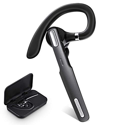 ICOMTOFIT Bluetooth Headset, Wireless Bluetooth Earpiece V5.0 Hands-Free Earphones with Built-in Mic for Driving/Business/Office, Compatible with iPhone and Android (Gray)