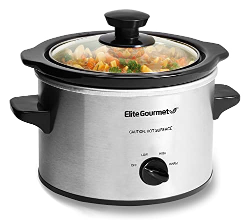 Elite Gourmet MST-250XS Electric Slow Cooker Ceramic Pot, Adjustable Temp, Entrees, Sauces, Stews & Dips, Dishwasher Safe Glass Lid & Crock, 1.5 Quart, Stainless Steel