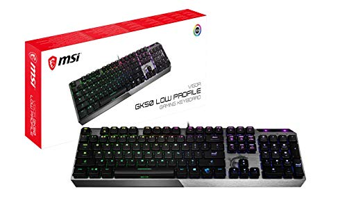 MSI Vigor GK50 Low Profile RGB Mechanical Gaming Keyboard, Kailh White Low Profile Switches, Brushed Aluminum Design, Ergonomic Keycap Design, RGB Mystic Light