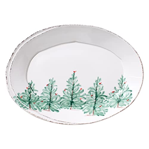 Vietri Lastra Holiday Small Oval Platter, Stoneware Serving Plate for Steak Salad Dessert & Snack