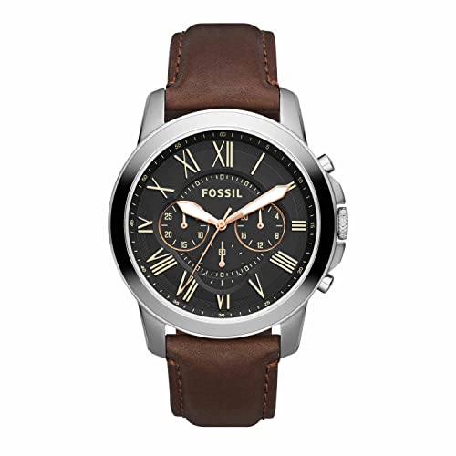 Fossil Men's Grant Quartz Stainless Steel and Leather Chronograph Watch, Color: Silver, Brown (Model: FS4813)