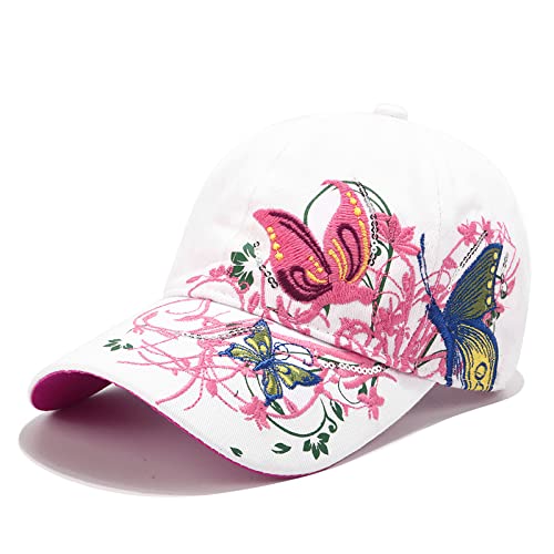 Gerite Women's Baseball Caps with Butterfly Embroidery - Stylish and Breathable Hats for Outdoor Sports and Casual Wear (White)