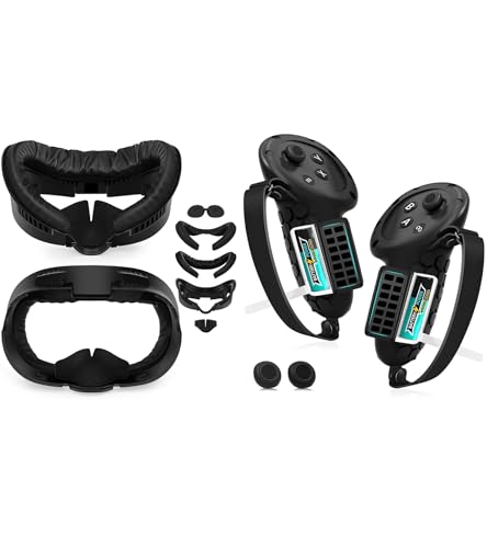 Facial Interface & Face Pad Cushion and Controller Grips with Battery Opening Door Easily Replace Battery for Oculus/Meta Quest 3
