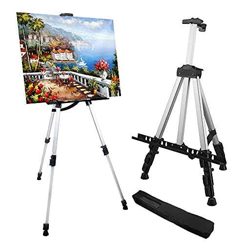 Artist Easel Stand, RRFTOK Metal Tripod Adjustable Easel for Painting Canvases Height from 17 to 66 Inch,Carry Bag for Table-Top/Floor Drawing and Didplaying