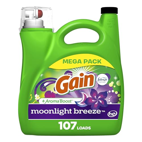 Gain + Aroma Boost Liquid Laundry Detergent, Moonlight Breeze Scent, 107 Loads, 154 Fl Oz, HE Compatible with Febreze and Oxi