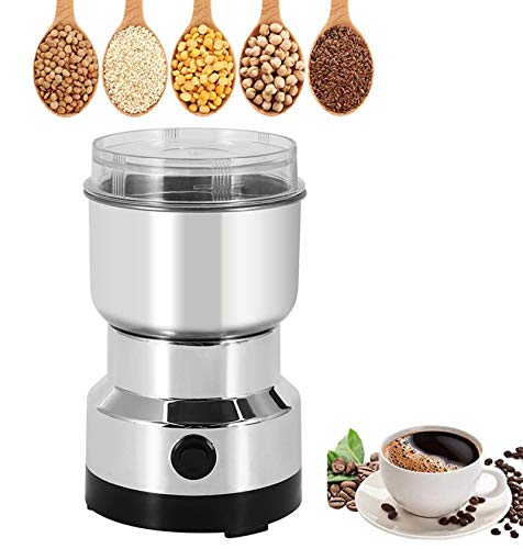 Moongiantgo Coffee Grinder Electric, Mini Spice Grinder, 200W 10s Fast Grinding, Dry Grain Mill for Spices Seeds Rice Beans Seasonings, with Replacment Stainless Steel Blade (Silver, 110V)
