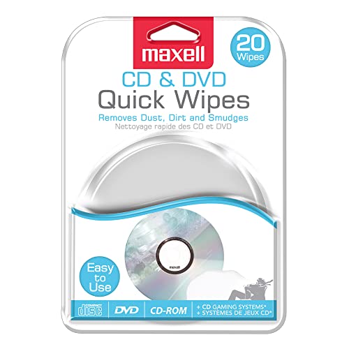 Maxell CD & DVD Quick Wipes, Remove Dirt, dust, and smudges, Great for DVDs, CDs, Playstation Discs, and Xbox Discs, 20PK (190511)