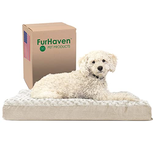 Furhaven Orthopedic Dog Bed for Medium/Small Dogs w/ Removable Washable Cover, For Dogs Up to 35 lbs - Ultra Plush Faux Fur & Suede Mattress - Cream, Medium