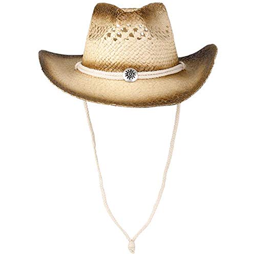 ArtCreativity Straw Cowboy Hat for Teens and Adults, 1PC, Cowboy Costume Hat with Chinstrap and Sunburst Pendant, Cow Boy Costume Prop for Kids, Dress Up Parties, and Country Concerts