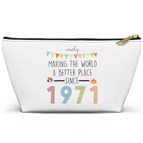 Accessories Pouch w T-bottom, Making The World a Better Place Since 1971 Personalized Accessory Pouches Custom Name Age, Birthday Gift Idea for Grandma Women Mom Wife, Birthday Decoration Gifts Bags