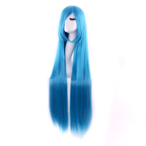 MapofBeauty 40' 100cm Anime Costume Long Straight Cosplay Wig Party Wig (Cyan Blue)