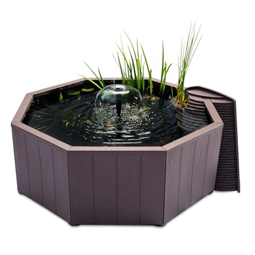 Aquagarden No Dig Nature Pool, Complete Water Feature Kit, Attract Birds and Wildlife to Your Yard, Includes Pond Structure, Liner, Fountain Pump, Nature Ladder, Planting Pocket