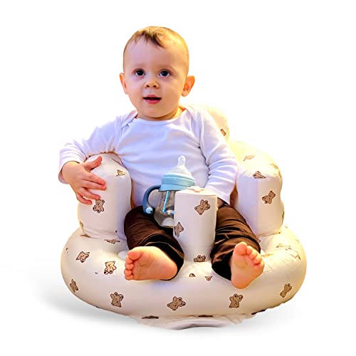 Baby Inflatable Seat for Babies 3-36 Months, Built in Air Pump Infant Back Support Sofa Toddler Chair for Sitting Up, Baby Floor Seater Gifts (Bear Cub)