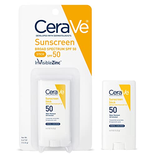 CeraVe Mineral Sunscreen Stick SPF 50 | Broad Spectrum SPF + Hyaluronic Acid + Ceramides | Titanium Dioxide & Zinc Oxide Sunscreen | 100% Mineral Face Sunscreen Stick | Fragrance Free & Oil Free