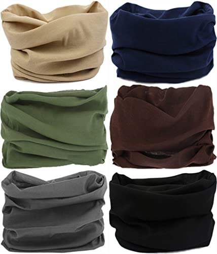 6PCS Headwear, Headband Scarf Bandanna Headwrap Mask Neckwarmer & More 12-in-1 Multifunctional Stretchable Sport & Casual (6PC.Solid Color Series.2)