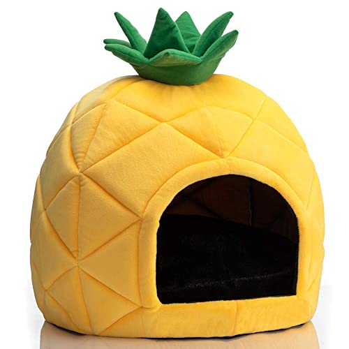 Hollypet Cozy Pet , Warm Cave Nest Sleeping Bed Pineapple Shape Puppy House for Cats and Small Dogs, Yellow