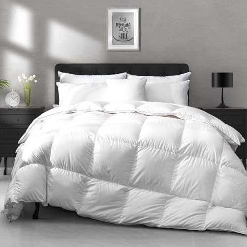 APSMILE Lightweight Goose Feather Down Comforter King Size - Cooling Bed Comforter, Hotel Collection 750 Fill-Power Thin Duvet Insert for Warm Weather/Hot Sleepers, 106x90, White