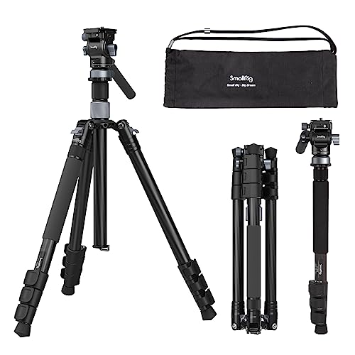 SmallRig 63' Video Travel Tripod, Carbon Fiber Tripod with Quick Release Fluid Head, Leveling Bowl Base and Center Column, 1.3kg Ultralight for Travel Photo & Video, Load up to 4kg / 8.82 lbs - 4221