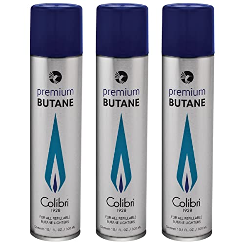 Colibri Premium Butane Fuel Refill for Lighters, 300ml (10.1fl oz) Cans, Pack of 3, Butane Torch Replacement Canisters, 99.999% Pure Butane Refill Fluid for Lighters
