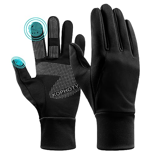 KOPHOTY Thermal Running Gloves for Men and Women,Touch Screen Winter Warm Water Resistant Gloves for Biking Riding Driving Cycling Phone Texting Outdoor Hiking in Cold Weather(Black,XL)
