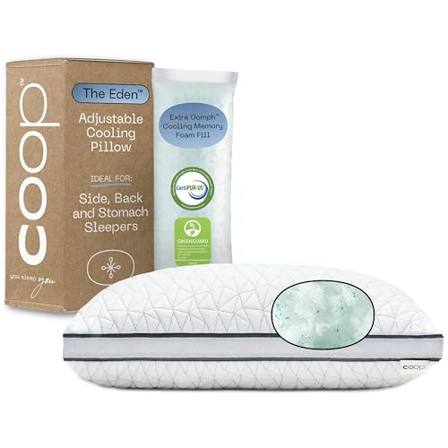 Coop Home Goods The Eden Cool Adjustable Pillow, King Size - Adjustable Memory Foam with Gel Infusion - Soft Breathable Lulltra Fabric - Ideal for All Sleepers - Eco-Friendly CertiPUR-US Certified