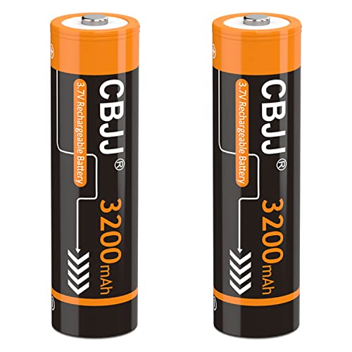 CBJJ 3.7 Volt Rechargeable Batteries 3200mAh for Flashlights, Headlamps, Doorbells, RC Cars etc. (2 Pack Button Top)