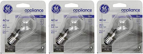 GE 15206, 40-Watt, Appliance, Medium Base, A15 Bulb Shape, 3-pk, 120-Volt, 1 Count (Pack of 3), Clear