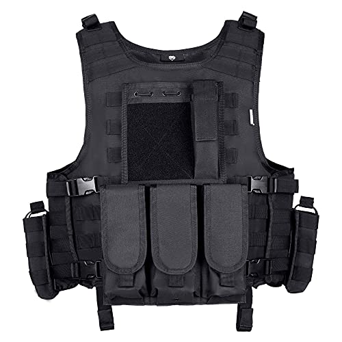 MGFLASHFORCE Tactical Airsoft Vest Adjustable Modular Paintball Vest (Black)